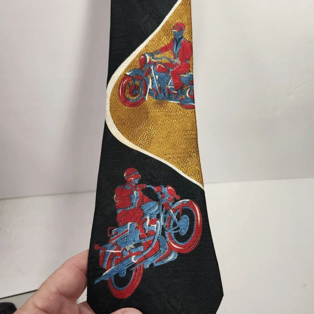 Y2K Bugle Boy Necktie‎ Tie Motorcycle Motorcyclist